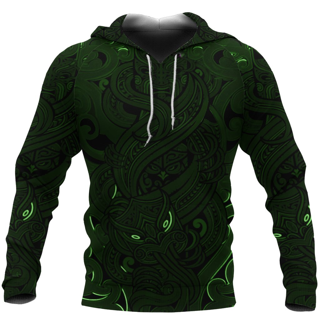 New Zealand Hoodie, Maori Gods Pullover Hoodie, Tumatauenga God Of War Green