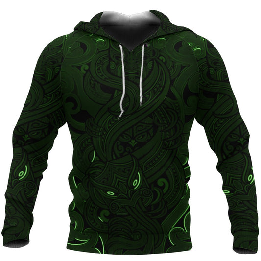 New Zealand Hoodie, Maori Gods Pullover Hoodie, Tumatauenga God Of War Green