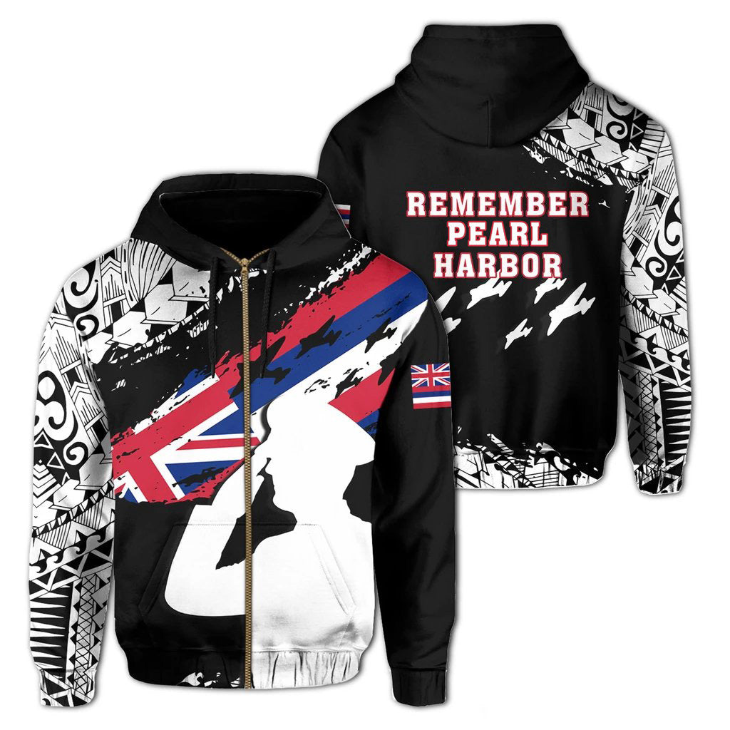 Hawaii Flag Remember Pearl Harbor Zipper Hoodie Nora Style