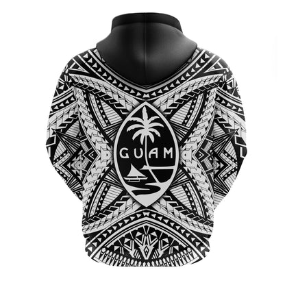 Guam Rugby Zip Hoodie Polynesian Patterns White