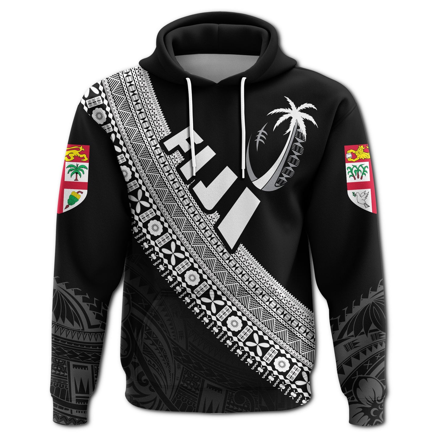 Custom Text Fiji Tapa Rugby Hoodie version Style You Win White