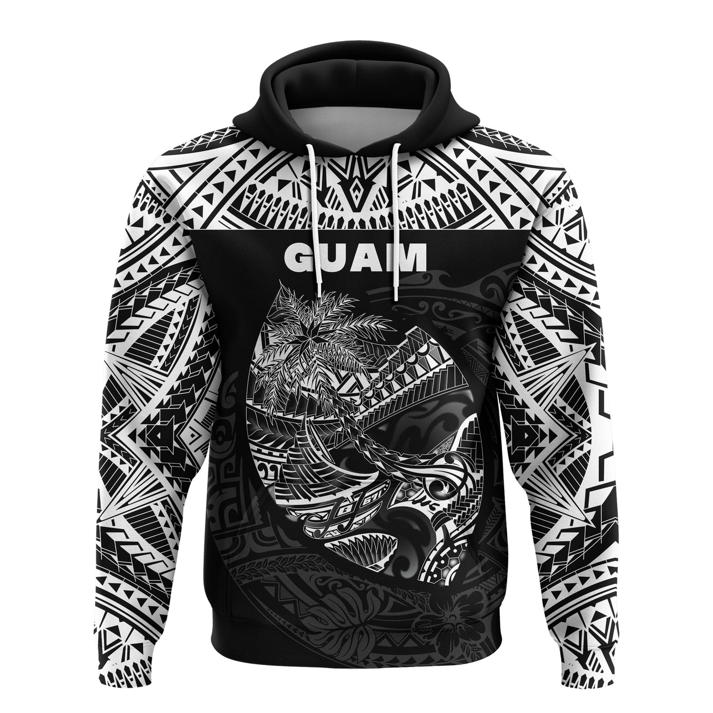 Guam Rugby Hoodie Polynesian Patterns Black
