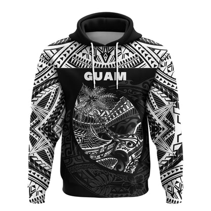 Guam Rugby Hoodie Polynesian Patterns Black