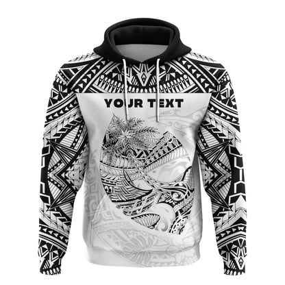Custom Text Guam Rugby Hoodie Personalised Polynesian Patterns White Tropical Zip Up Hoodie