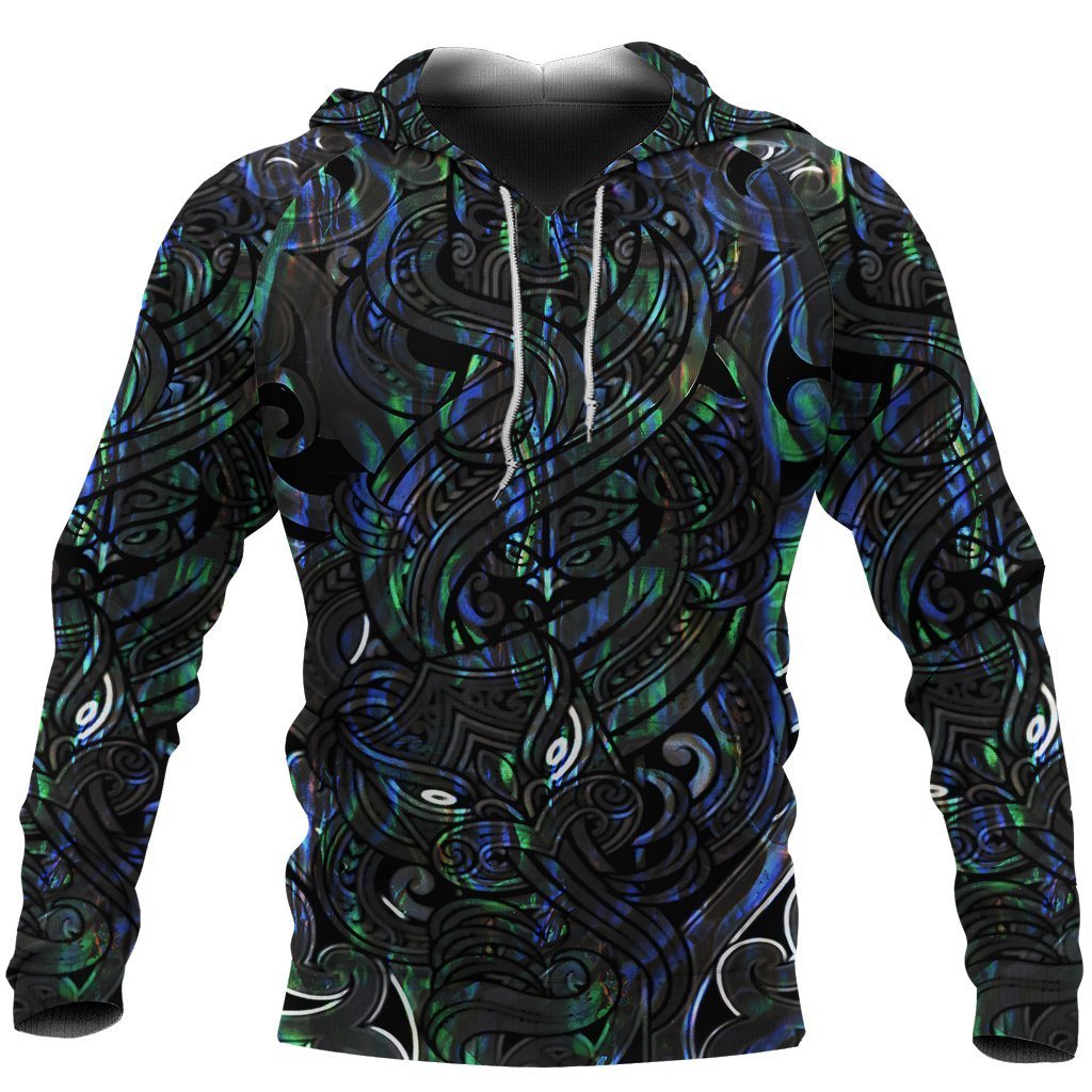New Zealand Hoodie, Maori Gods Pullover Hoodie, Tumatauenga God Of War Paua Shell