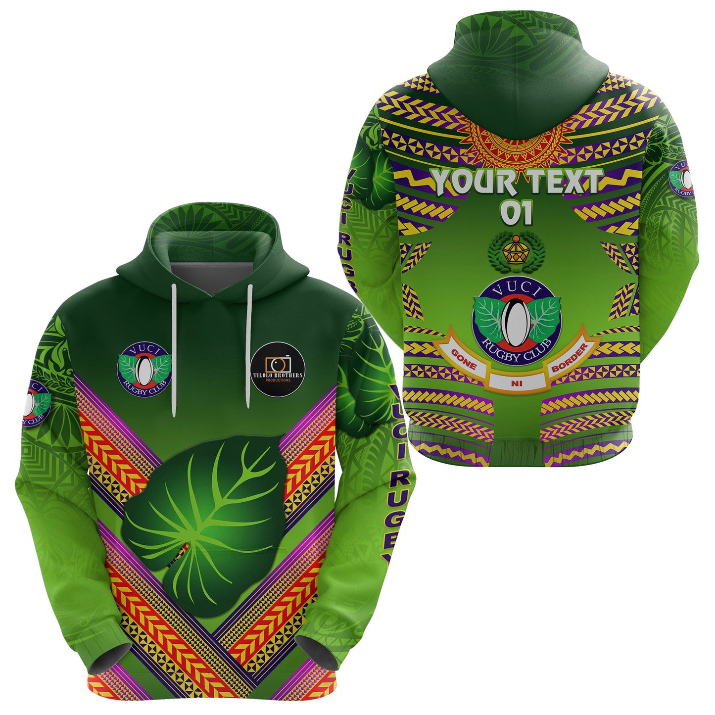 ( Personalised) Fiji Vuci Rugby Club Hoodie Creative Style Green, Text And Number