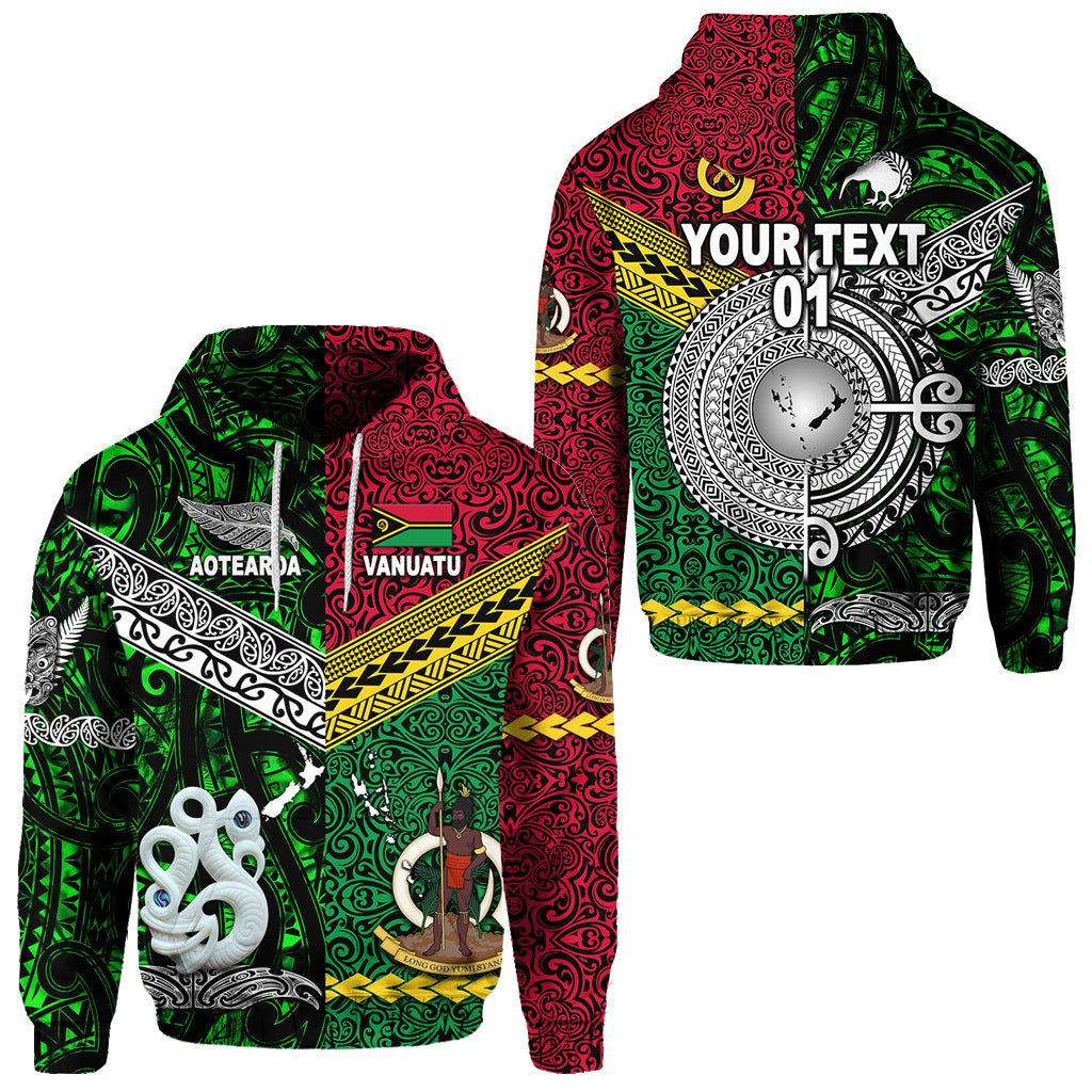 ( Personalised) Vanuatu And New Zealand Hoodie Together Green, Text And Number