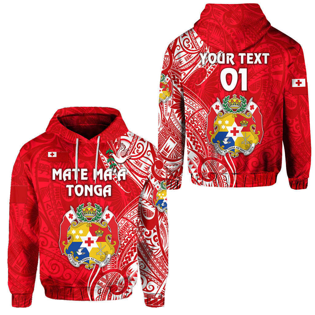 ( Personalised) Tonga Coat Of Arms Hoodie Simple Vibes Bright Red, Text And Number