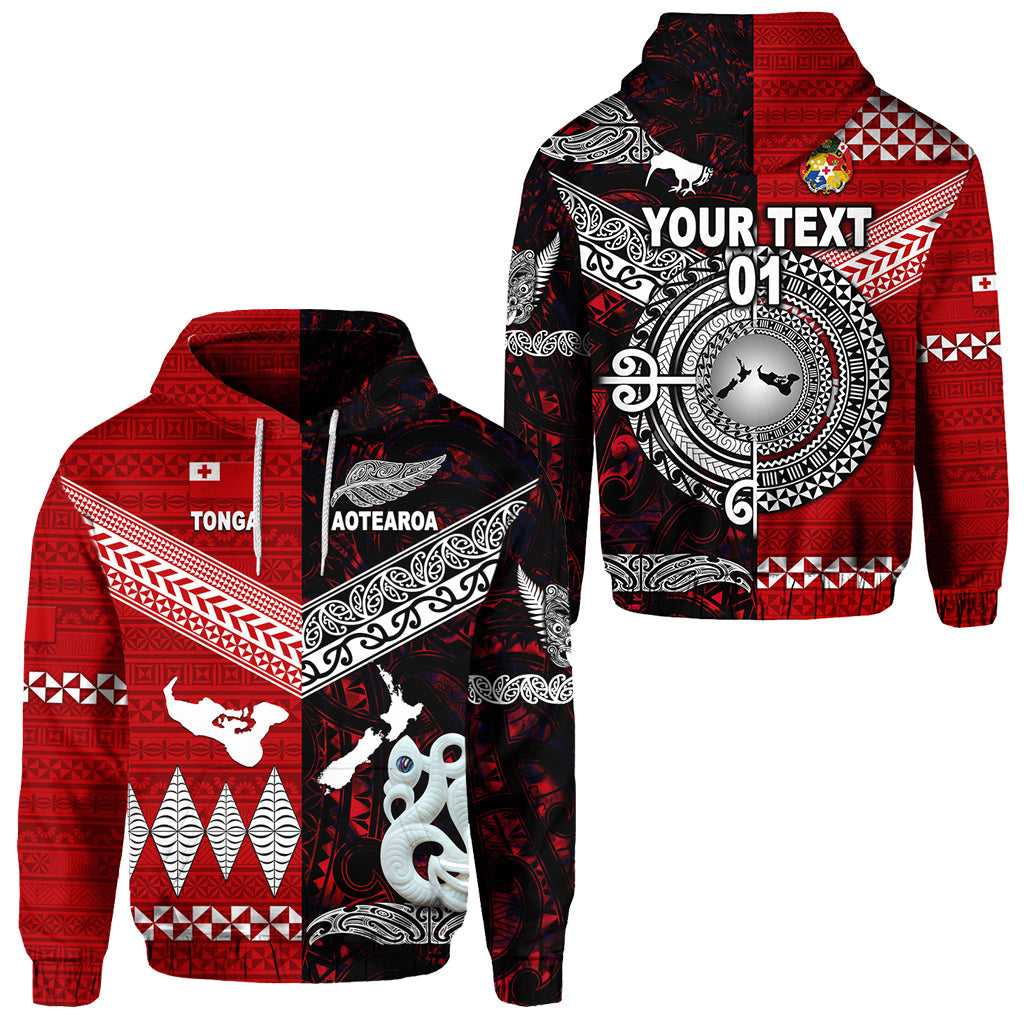 ( Personalised) New Zealand Maori Aotearoa Tonga Polynesian Together Hoodie Red, Text And Number