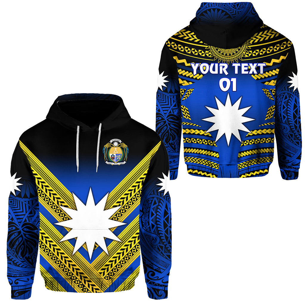 Custom Text Nauru Polynesian Flag Hoodie Creative Style Gradient Blue, Custom Text And Number