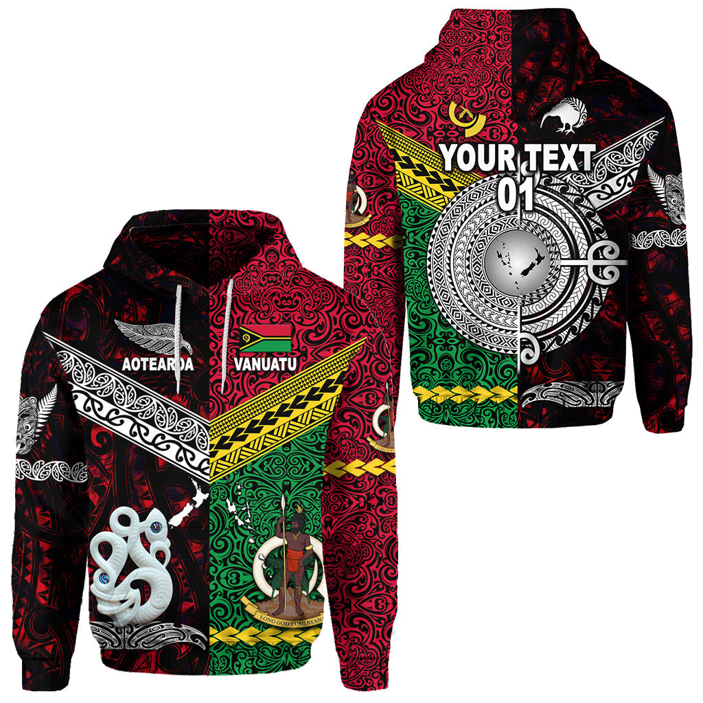 ( Personalised) Vanuatu And New Zealand Hoodie Together Red, Text And Number