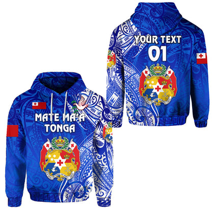 ( Personalised) Tonga Coat Of Arms Hoodie Simple Vibes Blue, Text And Number