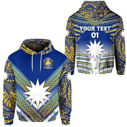 ( Personalised) Nauru Polynesian Flag Hoodie Creative Style Blue NO.1, Text And Number