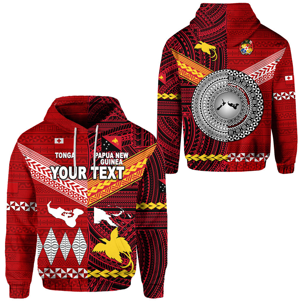 ( Personalised) Papua New Guinea And Tonga Hoodie Polynesian Together Bright Red