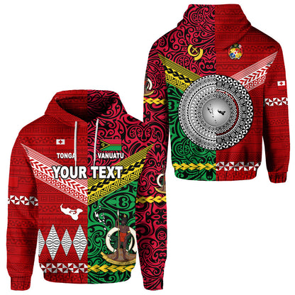 ( Personalised) Vanuatu And Tonga Hoodie Polynesian Together Bright Red
