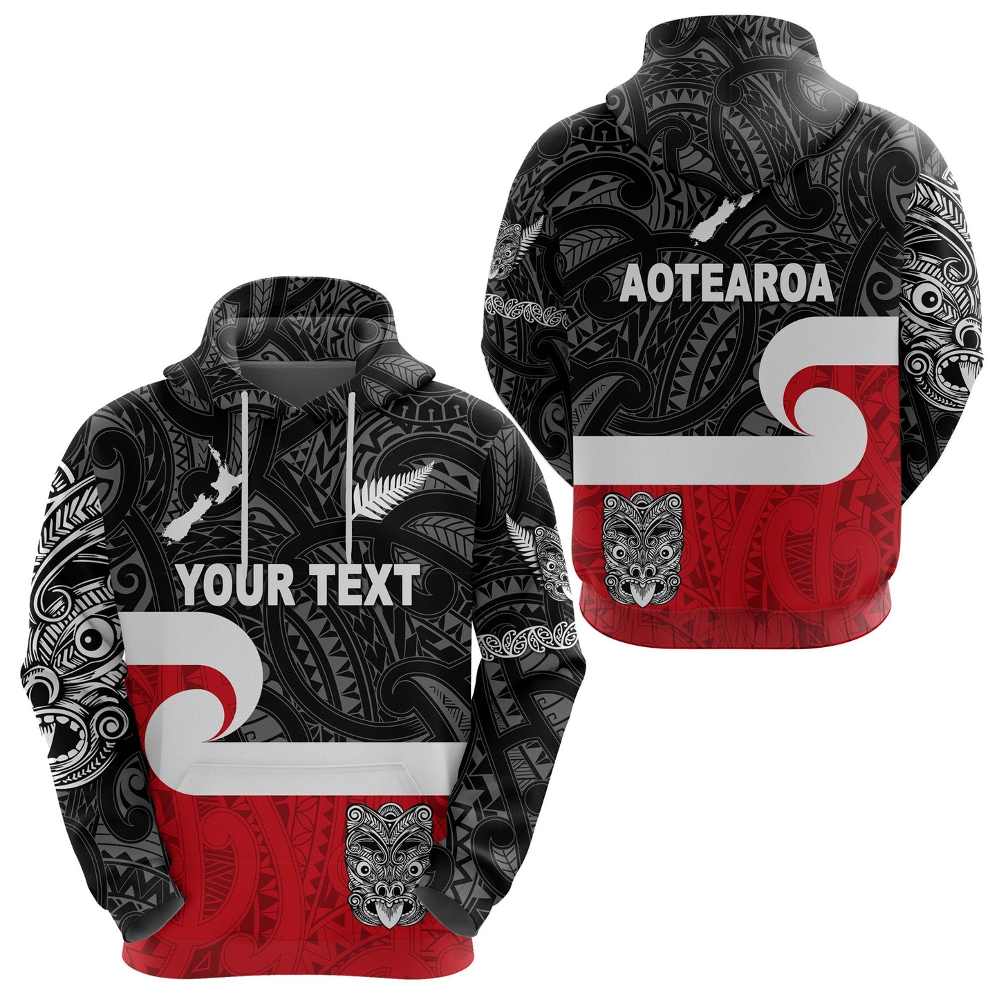 Custom Text Maori Aotearoa Haka Hoodie New Zealand Simple Silver Fern Zip Up Hoodie