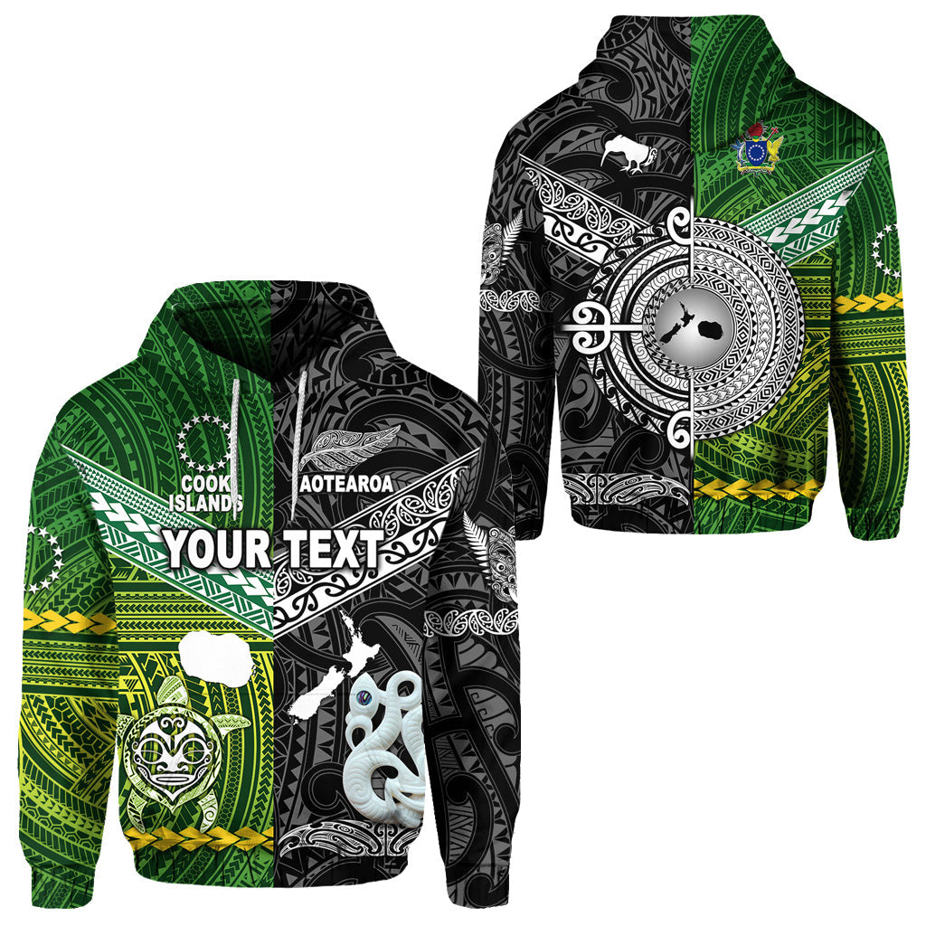 ( Personalised) New Zealand Maori Aotearoa Hoodie Cook Islands Together Black