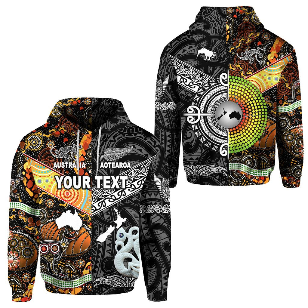 ( Personalised) New Zealand Maori Aotearoa And Australia Aboriginal Hoodie Together Black
