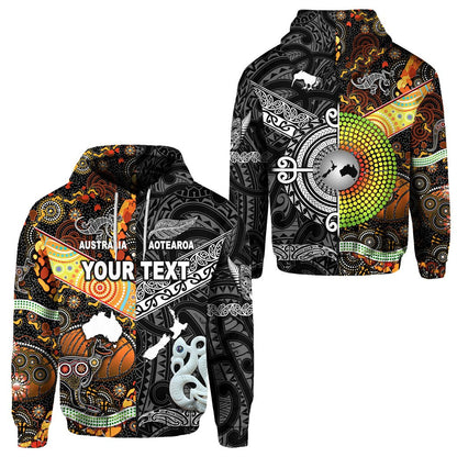 ( Personalised) New Zealand Maori Aotearoa And Australia Aboriginal Hoodie Together Black