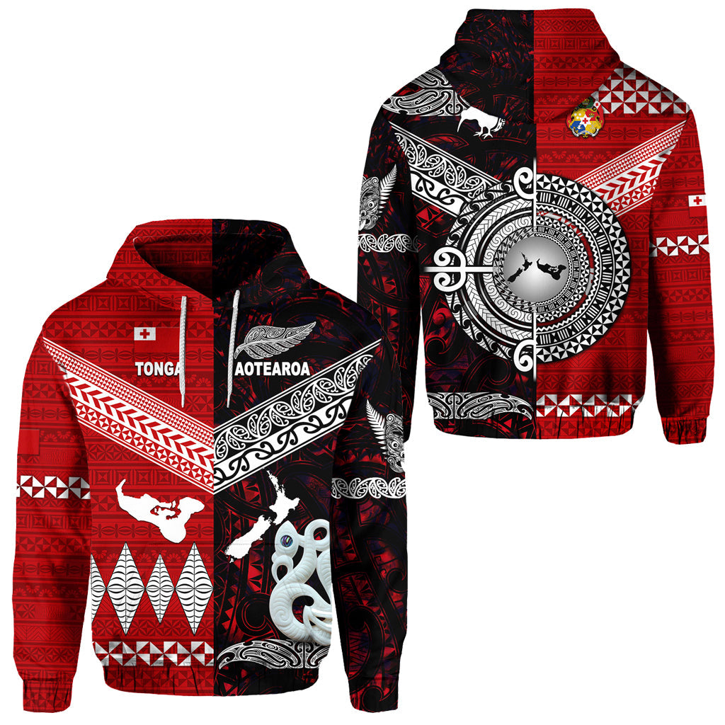 New Zealand Maori Aotearoa Tonga Polynesian Together Hoodie Red