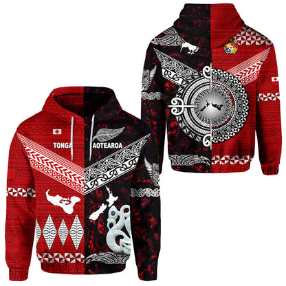 New Zealand Maori Aotearoa Tonga Polynesian Together Hoodie Red