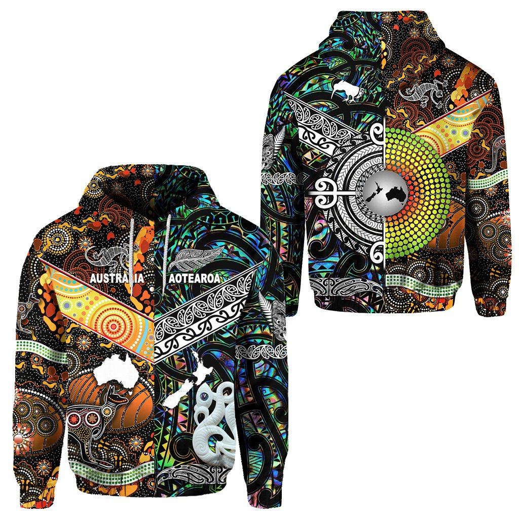 New Zealand Maori Aotearoa And Australia Aboriginal Hoodie Together Paua Shell