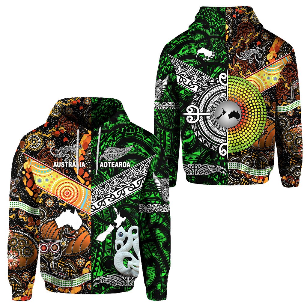 New Zealand Maori Aotearoa And Australia Aboriginal Hoodie Together Green