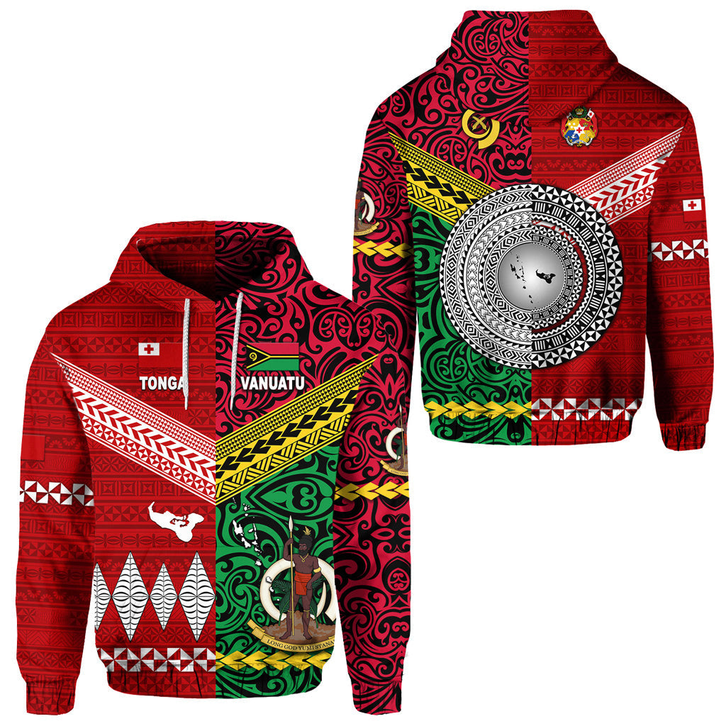 Vanuatu And Tonga Hoodie Polynesian Together Bright Red