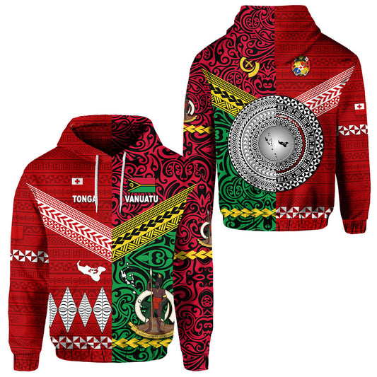 Vanuatu And Tonga Hoodie Polynesian Together Bright Red