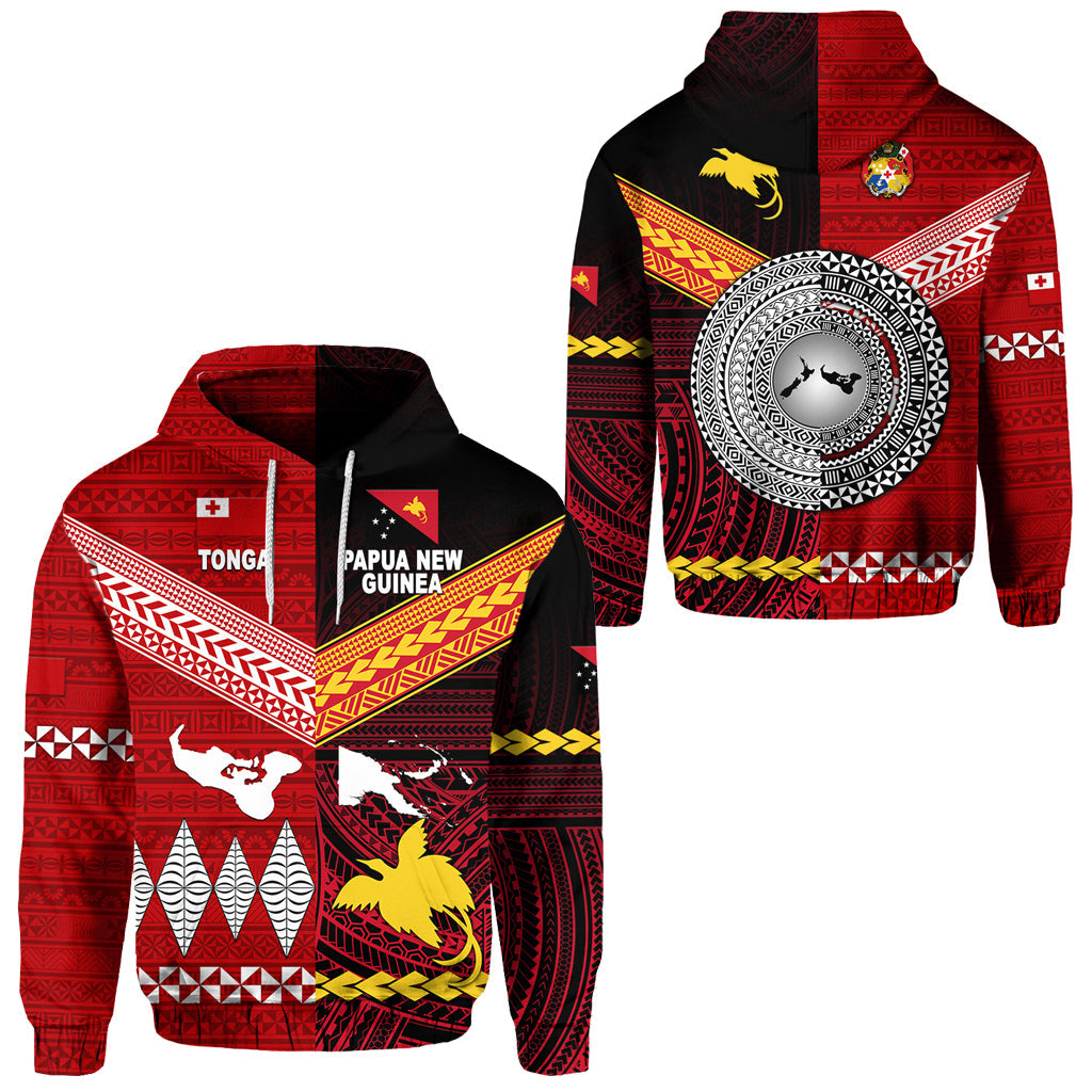 Papua New Guinea And Tonga Hoodie Polynesian Together Red