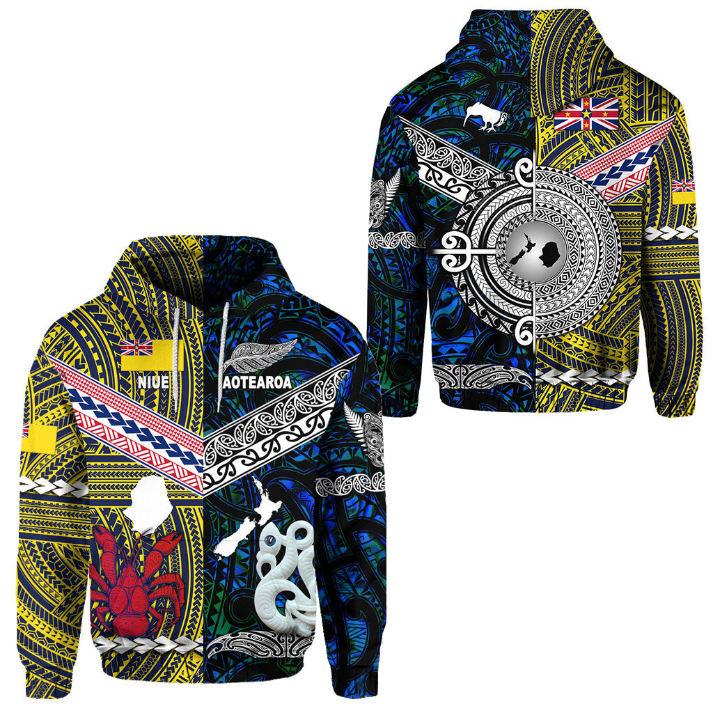 New Zealand Maori Aotearoa And Niue Together Hoodie Blue