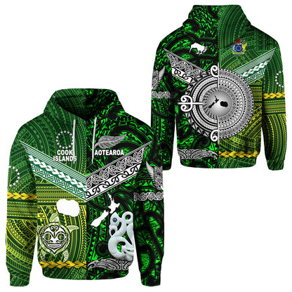 New Zealand Maori Aotearoa Hoodie Cook Islands Together Green