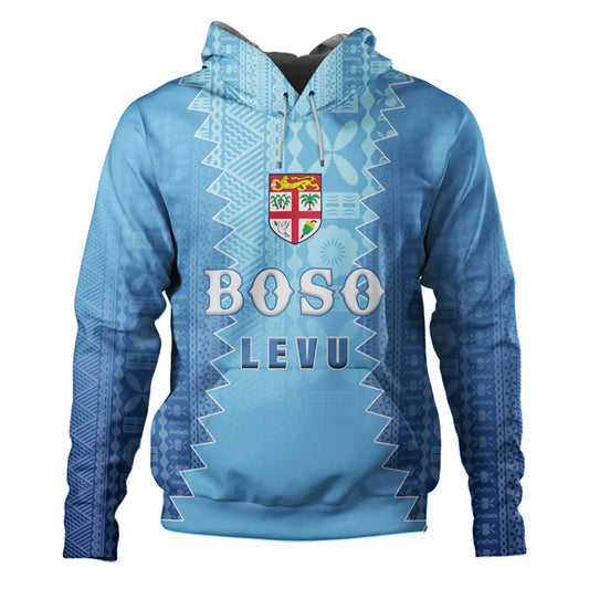 Fiji Polynesian Blue Hoodie Fiji Coat Of Arms Boso Levu Island Zip Hoodie