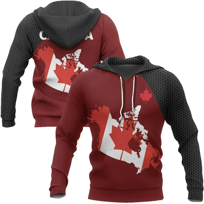 Canada Flag Maple Leaf Red Hoodie Unisex Canada Map Zip Hoodie