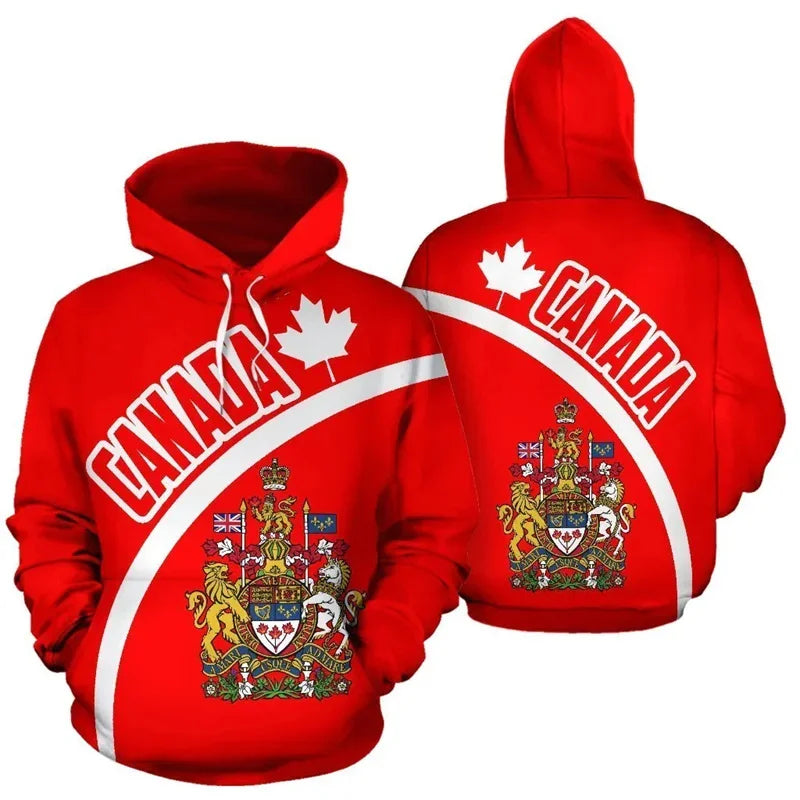 Canada Natianal Flag Emblem Unisex Red Curve Style Hoodies All Over Print