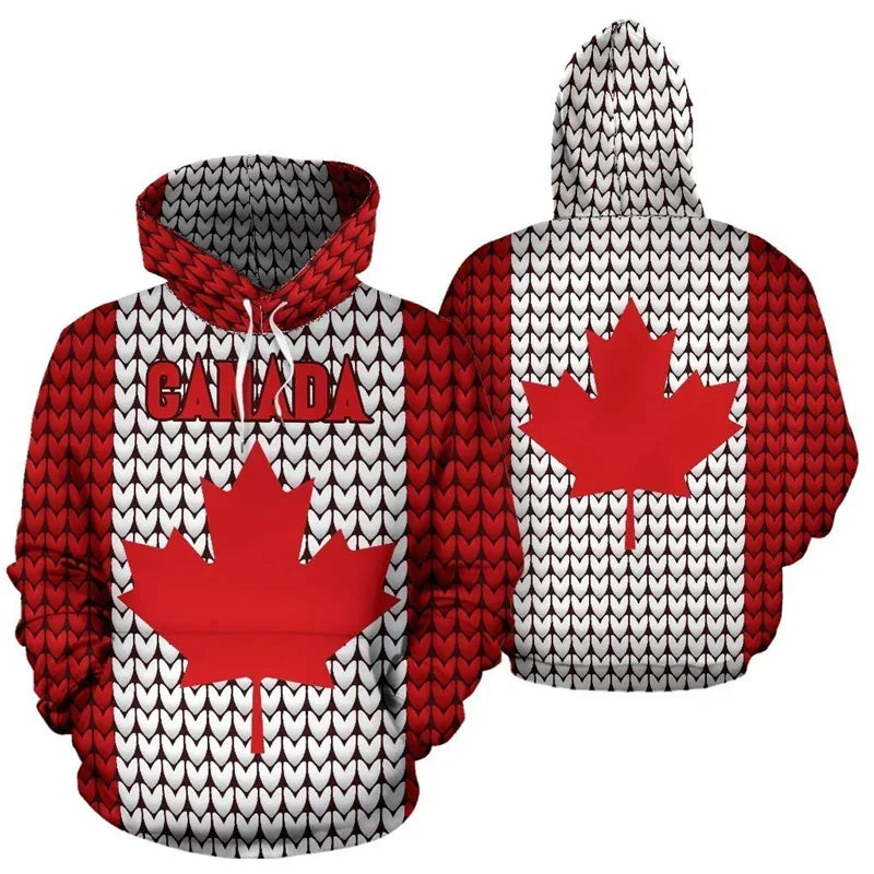 Canada Flag Maple Leaf Red Hoodie Unisex Canada Knitting Effect Zip Hoodie