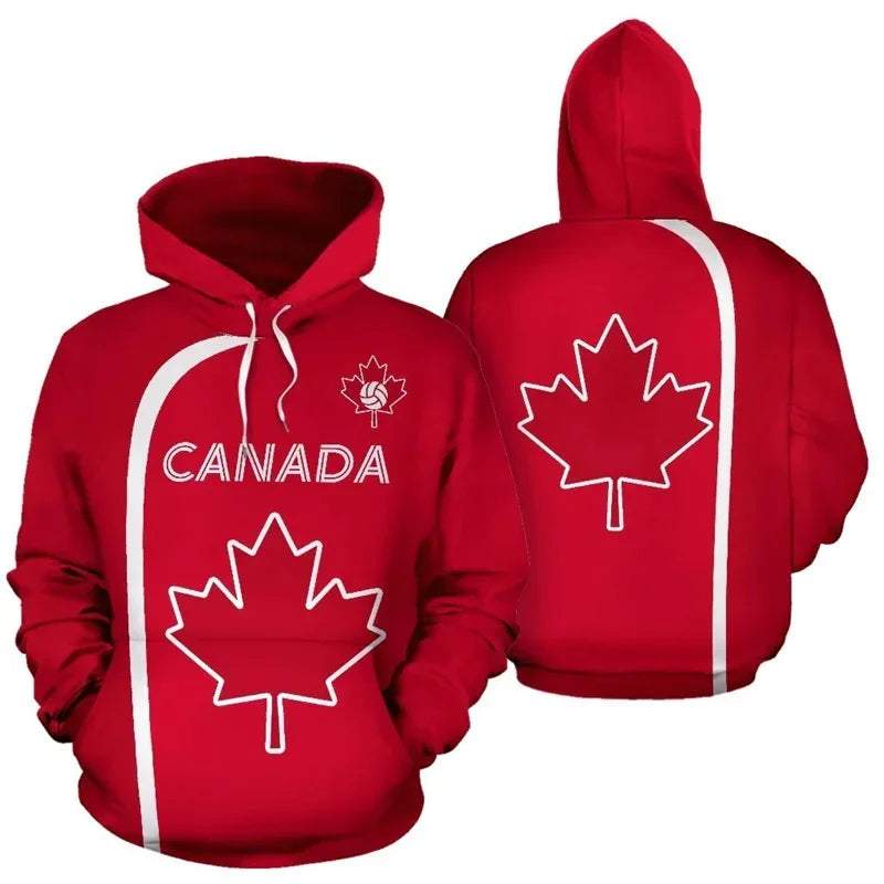 Canada Natianal Flag Emblem Unisex Maple Leaf Style Hoodies All Over Print