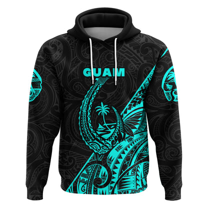 ( Personalised) Guam Rugby Hoodie Polynesian Patterns Style Turquoise