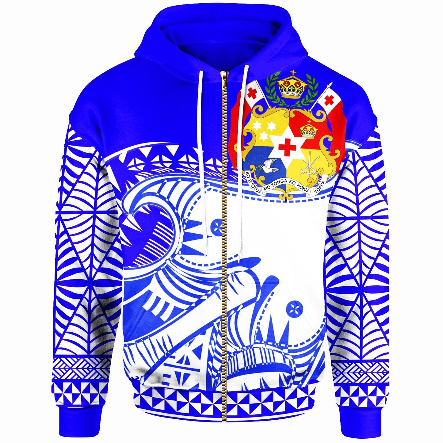 Tonga Zip Up Hoodie Youthful Dynamic Style Blue Neon Color