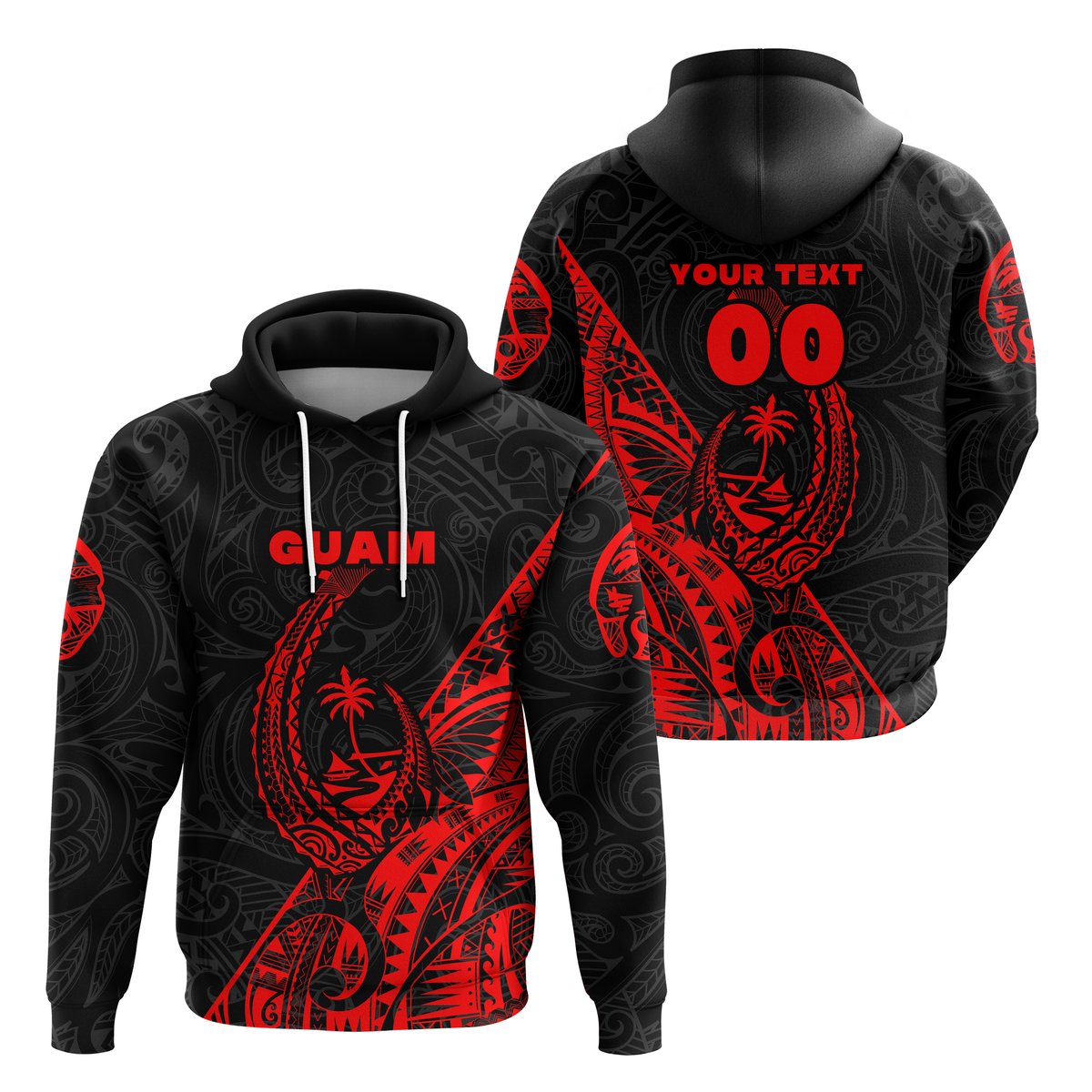 ( Personalised) Guam Rugby Hoodie Polynesian Patterns Style Red