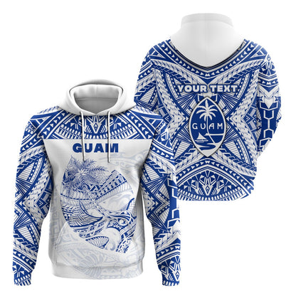 Custom Text Guam Rugby Hoodie Polynesian Patterns Blue