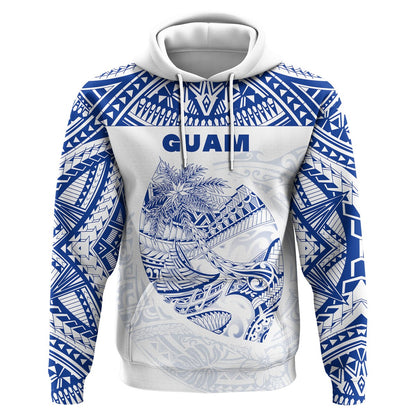 Custom Text Guam Rugby Hoodie Polynesian Patterns Blue