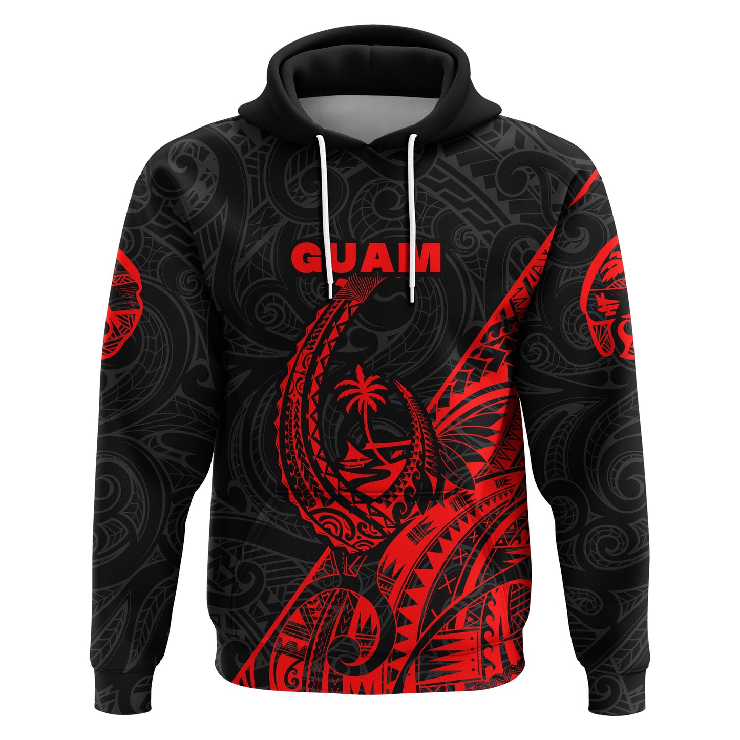 ( Personalised) Guam Rugby Hoodie Polynesian Patterns Style Red