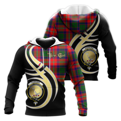 Printivon Hopkirk Clan Believe In Me Crest Tartan Knitted Hoodie Custom Your Text