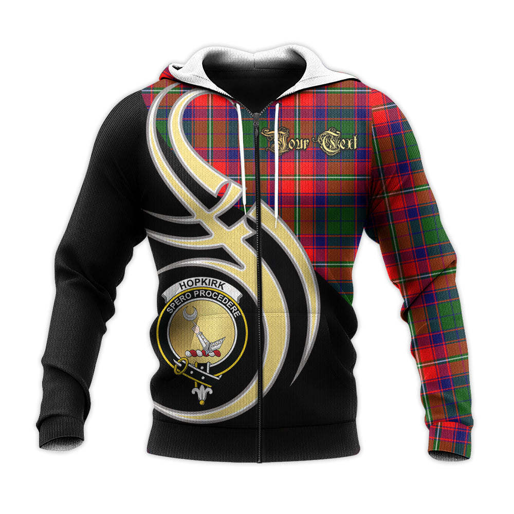 Printivon Hopkirk Clan Believe In Me Crest Tartan Knitted Hoodie Custom Your Text