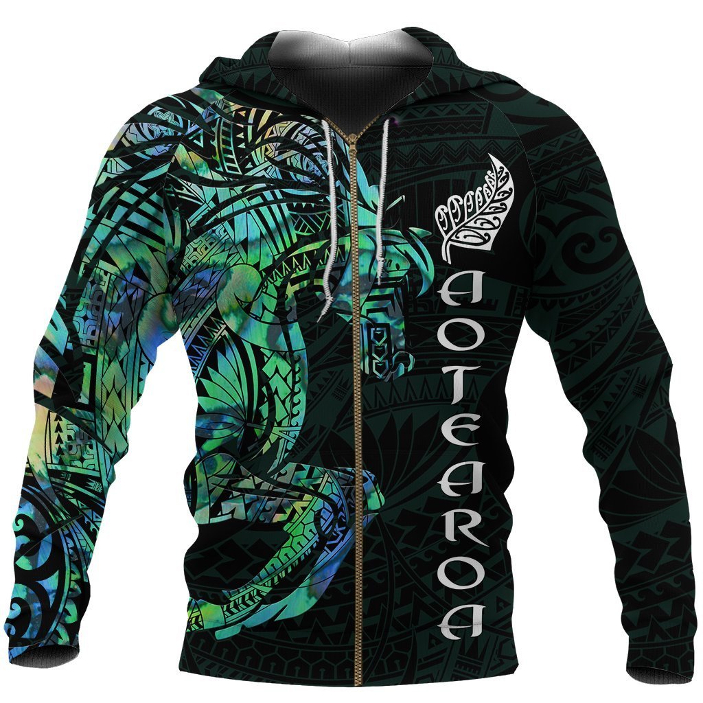 New Zealand Zip Up Hoodie, Maori Horse Paua Shell Zipper Hoodie