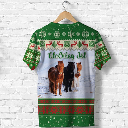 Custom Icelandic Horse Christmas T Shirt Green