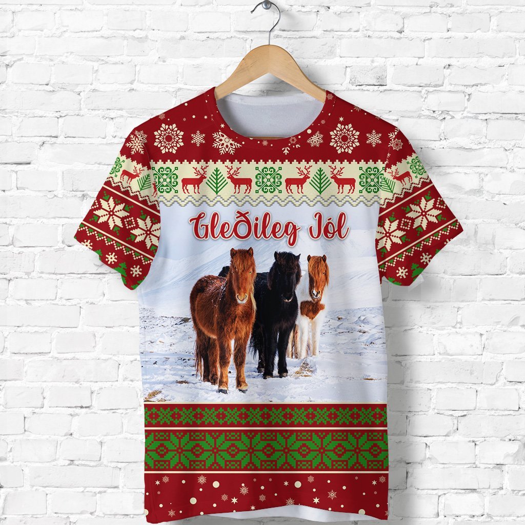 Icelandic Horse Christmas T Shirt Red