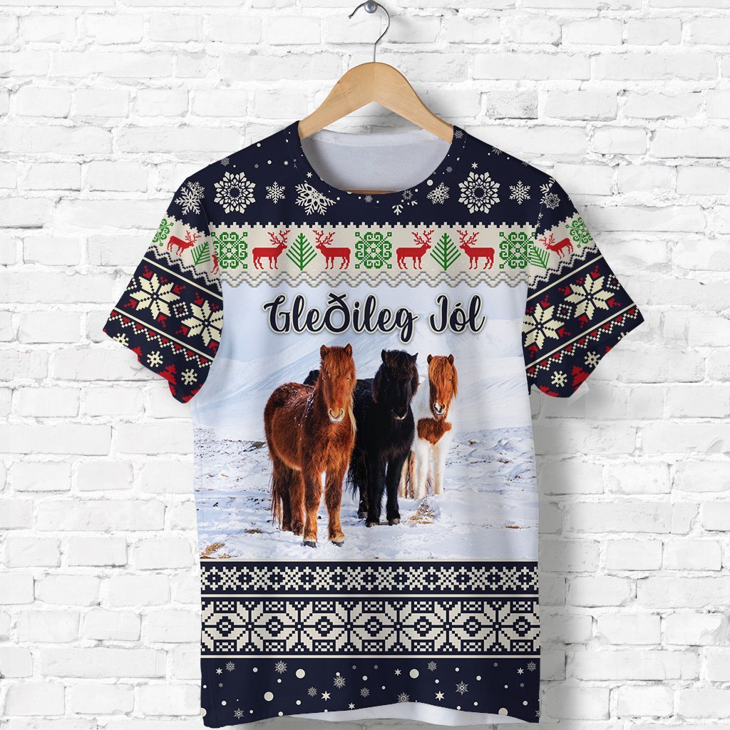 Icelandic Horse Christmas T Shirt Navy