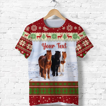Custom Icelandic Horse Christmas T Shirt Red